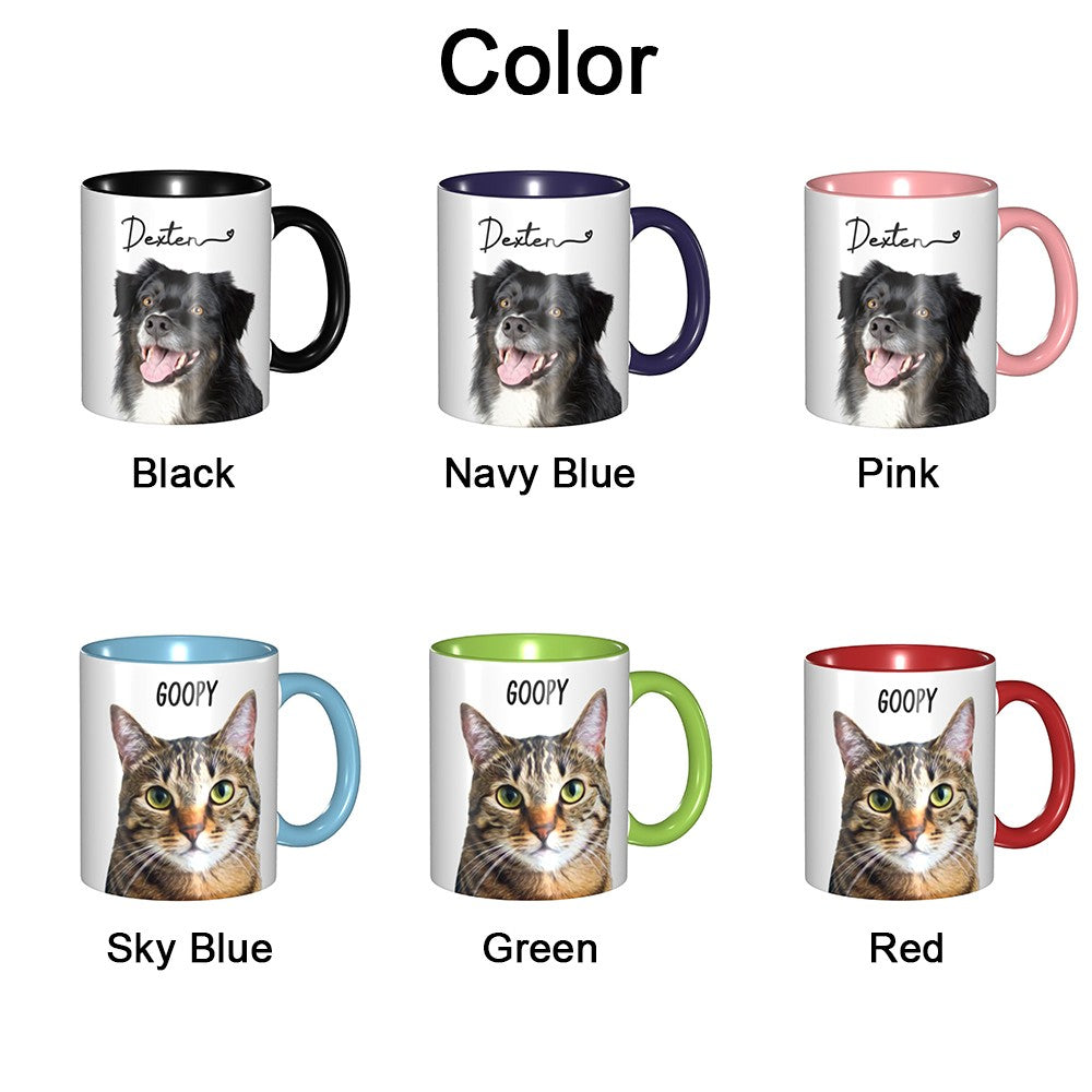 Personalized Pet Photo Portrait Mug with Name, Custom Iced Coffee/Tea Ceramics Mug, Pet Memorial Gift, Birthday/Anniversary Gift for Family/Pet Lover