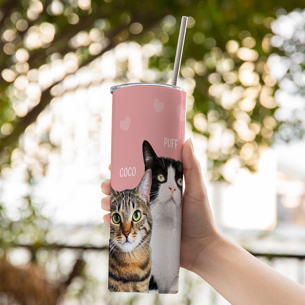 Personalized Pet Portrait Tumbler, Stainless Steel 20oz Dog & Cat Travel Mug with Straw, Custom 1-3 Pets Photo Tumbler, Gift for Pet Lover/Pet Owner