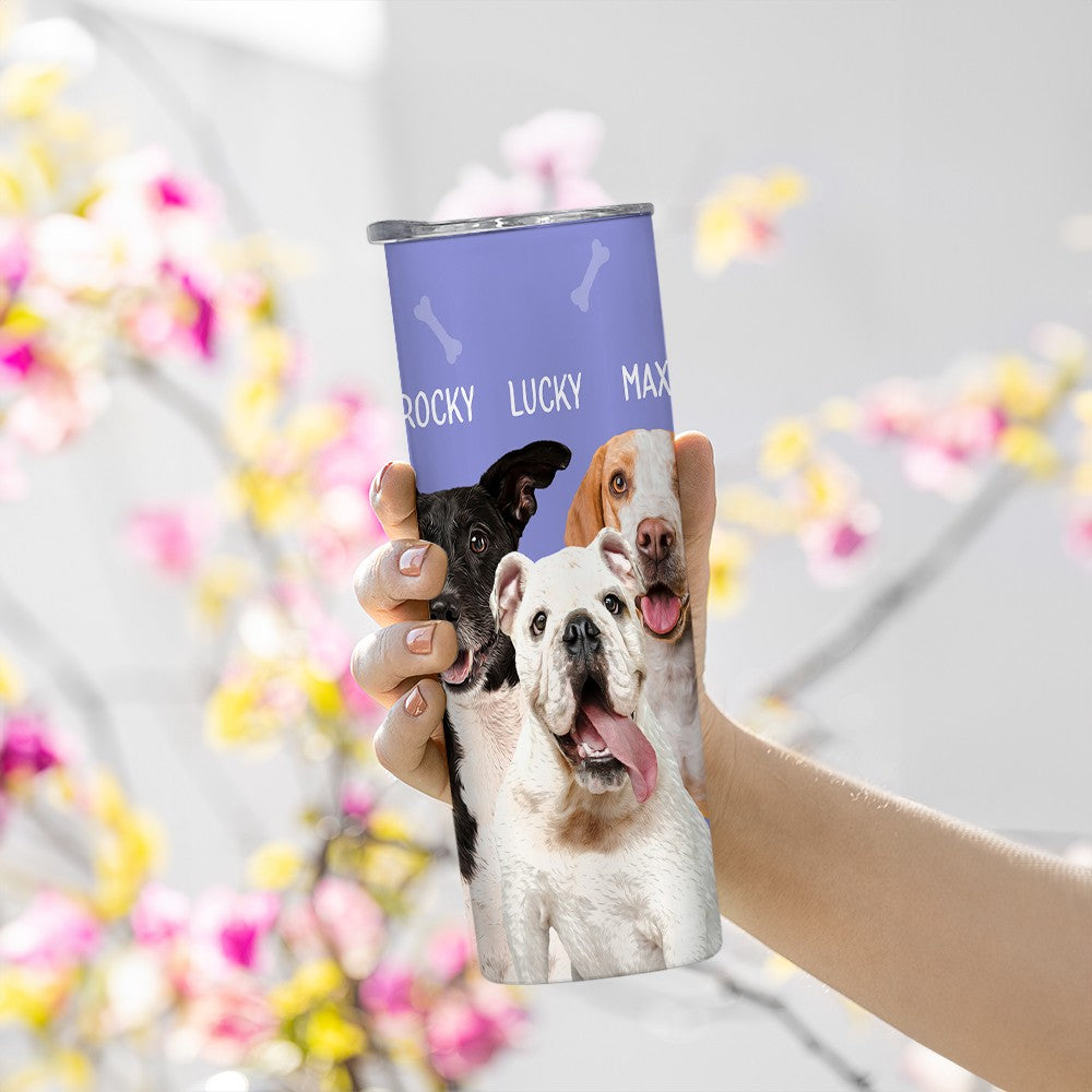 Personalized Pet Portrait Tumbler, Stainless Steel 20oz Dog & Cat Travel Mug with Straw, Custom 1-3 Pets Photo Tumbler, Gift for Pet Lover/Pet Owner