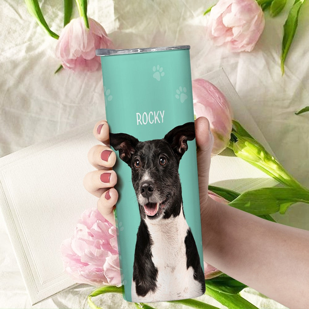 Personalized Pet Portrait Tumbler, Stainless Steel 20oz Dog & Cat Travel Mug with Straw, Custom 1-3 Pets Photo Tumbler, Gift for Pet Lover/Pet Owner