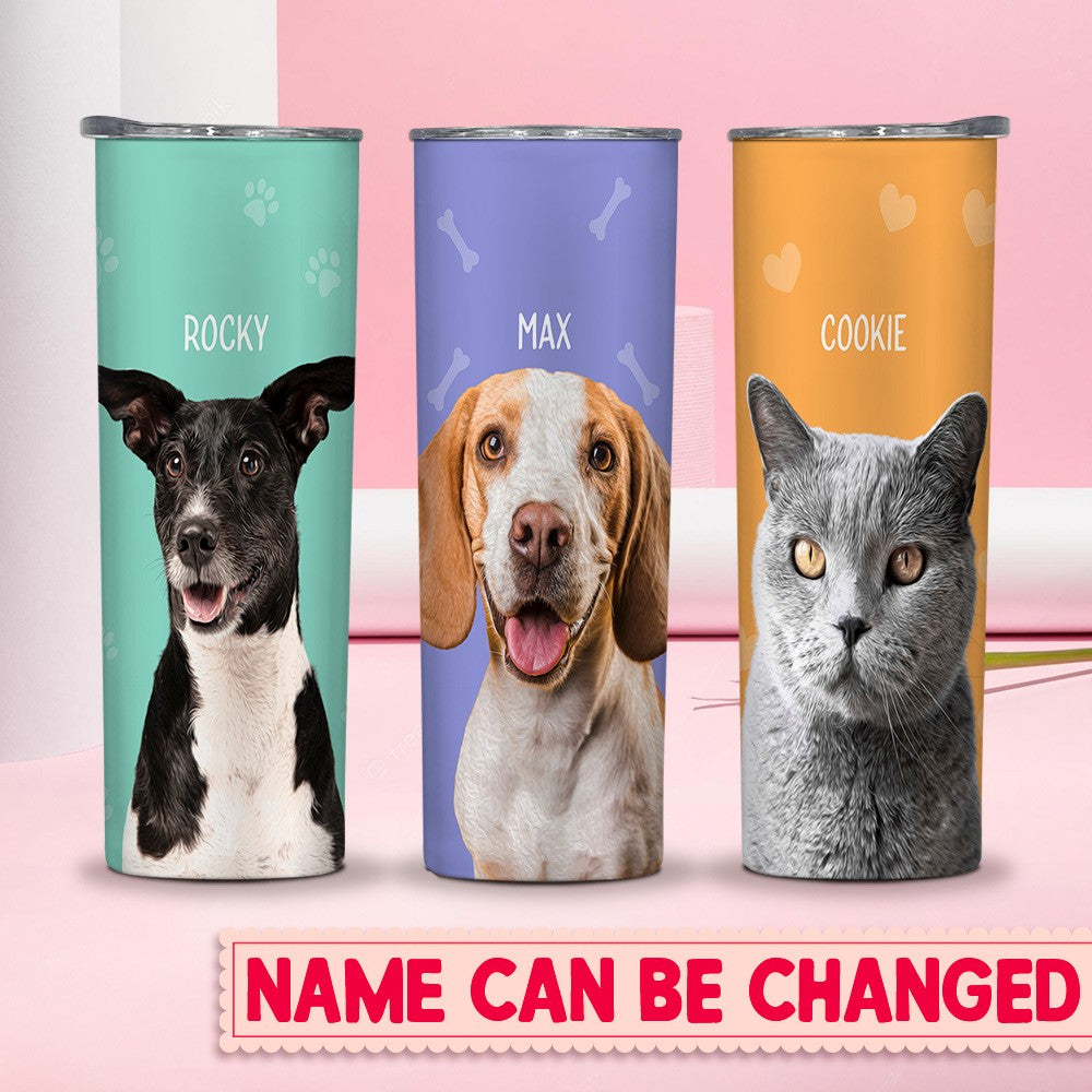Personalized Pet Portrait Tumbler, Stainless Steel 20oz Dog & Cat Travel Mug with Straw, Custom 1-3 Pets Photo Tumbler, Gift for Pet Lover/Pet Owner