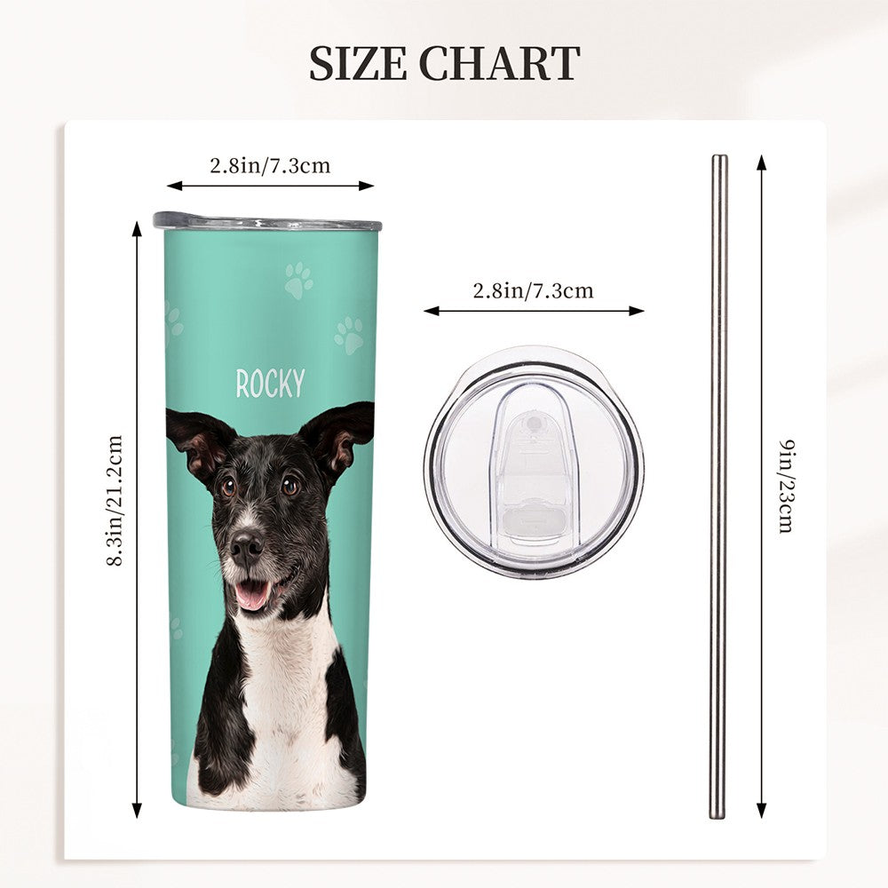 Personalized Pet Portrait Tumbler, Stainless Steel 20oz Dog & Cat Travel Mug with Straw, Custom 1-3 Pets Photo Tumbler, Gift for Pet Lover/Pet Owner