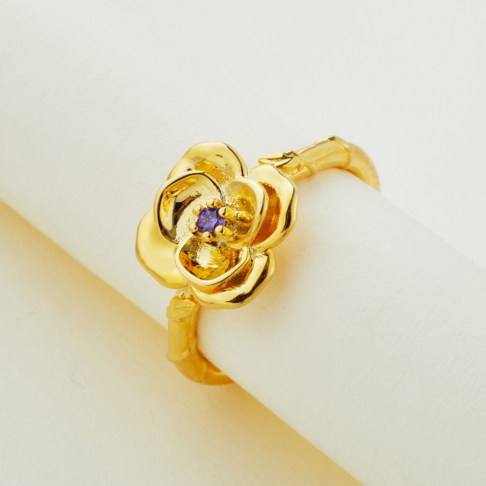 Custom Birth Flower Ring with Birthstone, Sterling Silver 925 Statement Floral Ring, Best Friend/Birthday/Mother's Day Gift for Her/Mother/Grandma