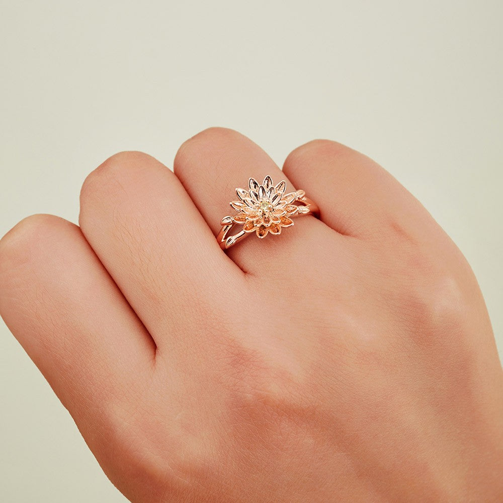 Custom Birth Flower Ring with Birthstone, Sterling Silver 925 Statement Floral Ring, Best Friend/Birthday/Mother's Day Gift for Her/Mother/Grandma