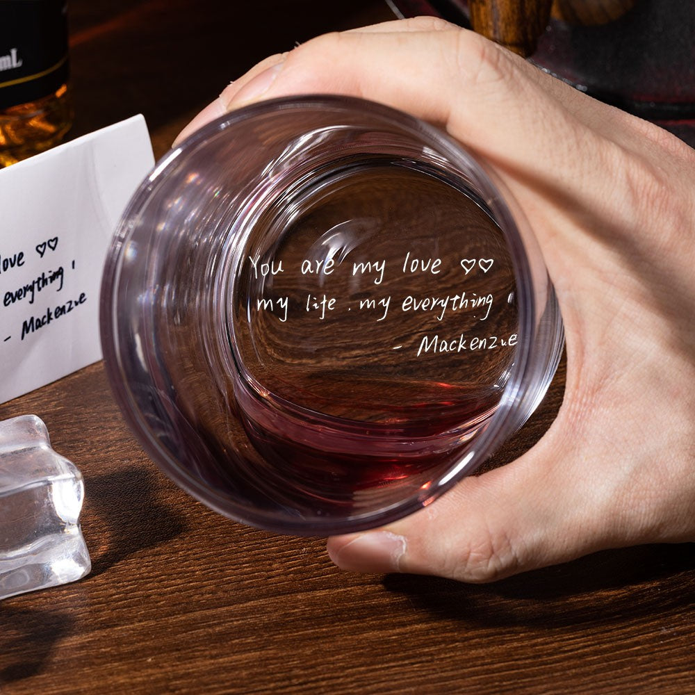 Personalized Handwriting Whiskey Glass, Custom Engraved 10oz Rock Glass, Bourbon Glass Old Fashioned Glass, Father's Day/Birthday Gift for Him/Dad