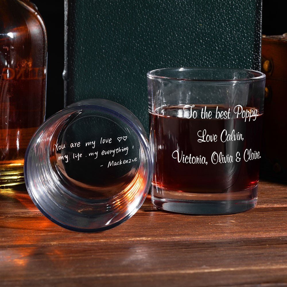 Personalized Handwriting Whiskey Glass, Custom Engraved 10oz Rock Glass, Bourbon Glass Old Fashioned Glass, Father's Day/Birthday Gift for Him/Dad