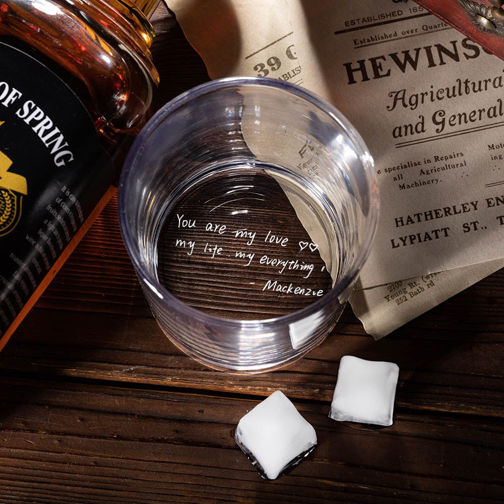 Personalized Handwriting Whiskey Glass, Custom Engraved 10oz Rock Glass, Bourbon Glass Old Fashioned Glass, Father's Day/Birthday Gift for Him/Dad