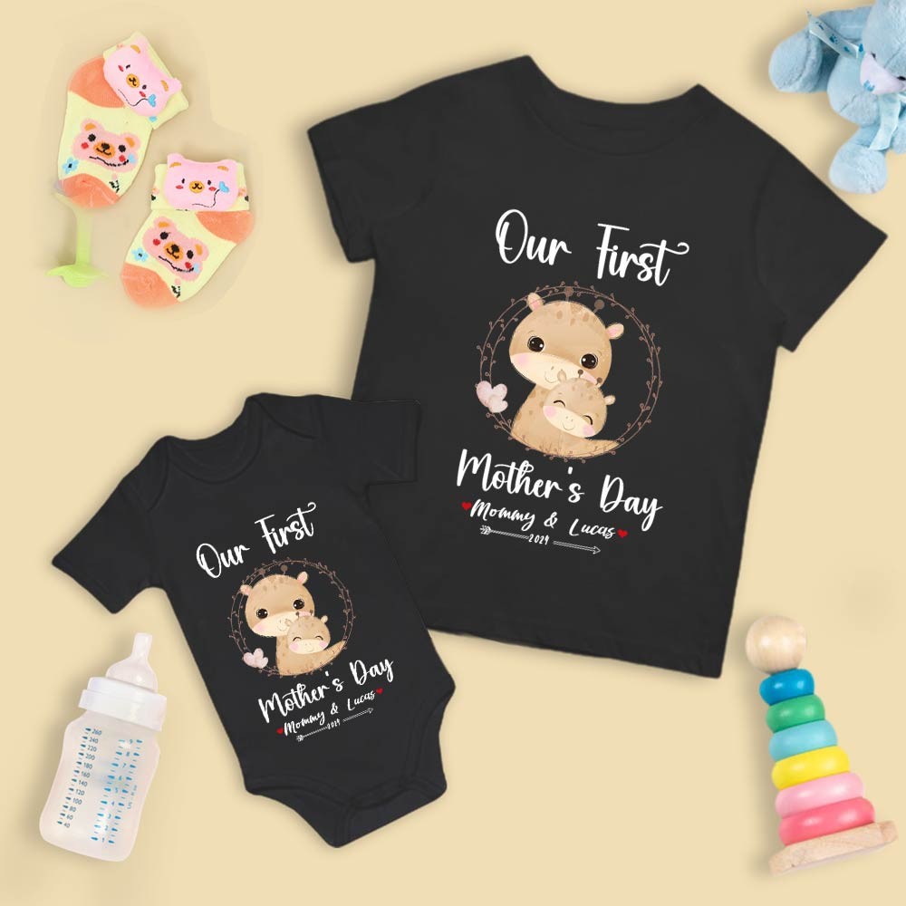 Our First Mother's Day Mom and Baby Set/Matching Shirt, Mummy and Baby Gift, Mama Baby Giraffes, T-shirt Bodysuit Romper Babygrow Vest Set, New Mom Gift, Mother's Day Gift