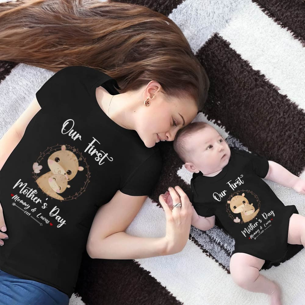 Our First Mother's Day Mom and Baby Set/Matching Shirt, Mummy and Baby Gift, Mama Baby Giraffes, T-shirt Bodysuit Romper Babygrow Vest Set, New Mom Gift, Mother's Day Gift
