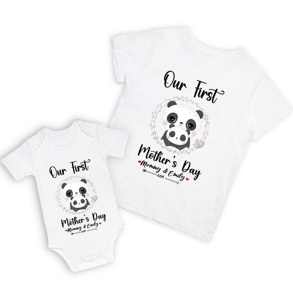 Our First Mother's Day Mom and Baby Set/Matching Shirt, Mummy and Baby Gift, Mama Baby Pandas, T-shirt Bodysuit Romper Babygrow Vest Set, New Mom Gift, Mother's Day Gift