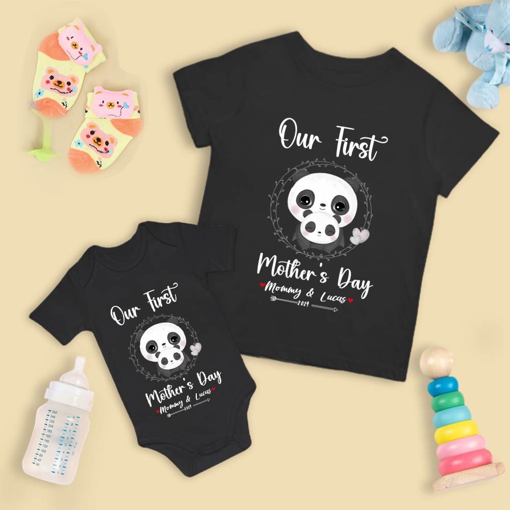 Our First Mother's Day Mom and Baby Set/Matching Shirt, Mummy and Baby Gift, Mama Baby Pandas, T-shirt Bodysuit Romper Babygrow Vest Set, New Mom Gift, Mother's Day Gift