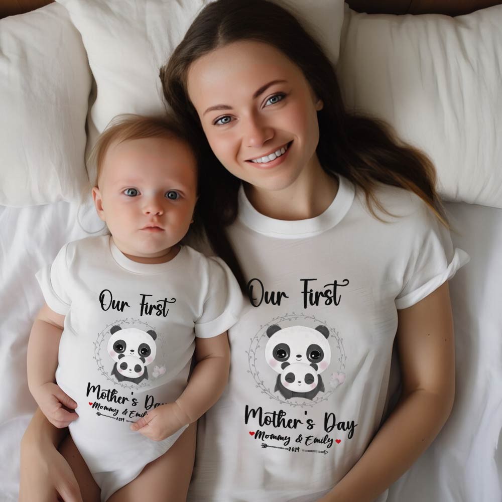 Our First Mother's Day Mom and Baby Set/Matching Shirt, Mummy and Baby Gift, Mama Baby Pandas, T-shirt Bodysuit Romper Babygrow Vest Set, New Mom Gift, Mother's Day Gift