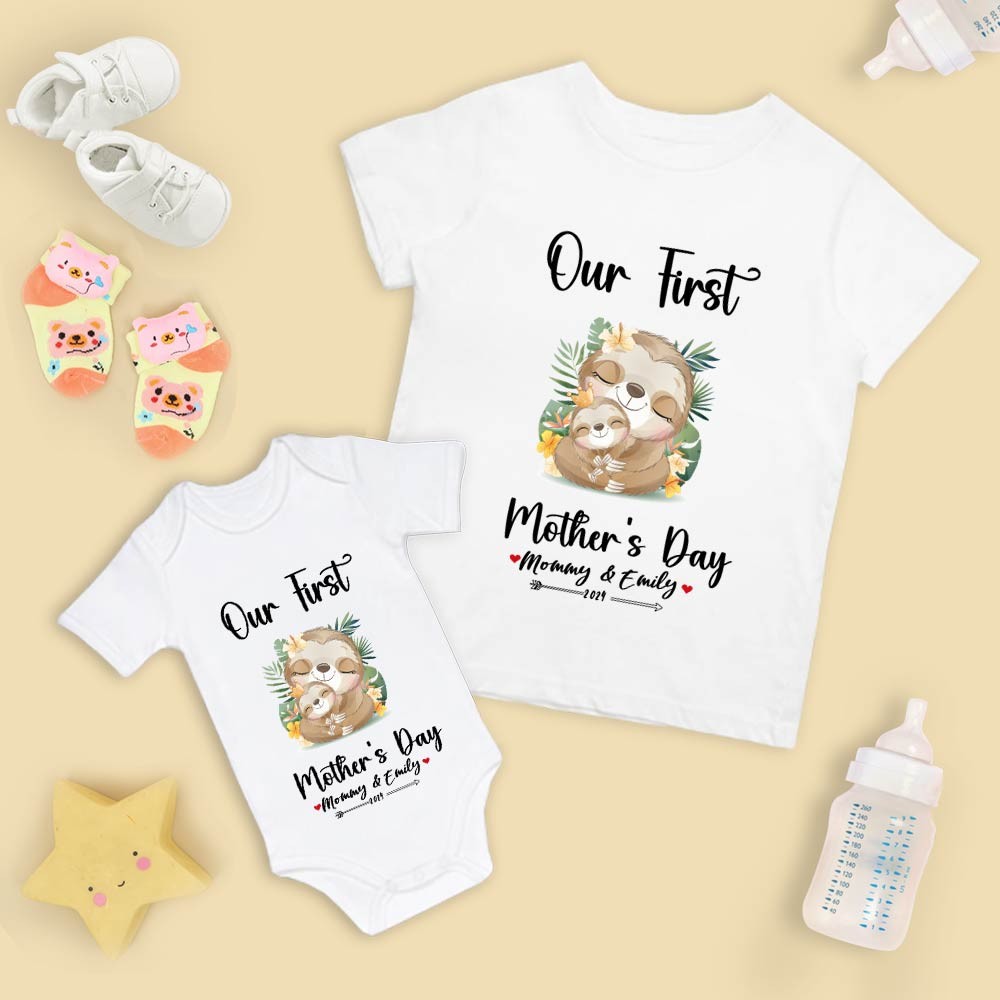 Our First Mother's Day Mom and Baby Set/Matching Shirt, Mummy and Baby Gift, Mama Baby Slothes, T-shirt Bodysuit Romper Babygrow Vest Set, New Mom Gift, Mother's Day Gift