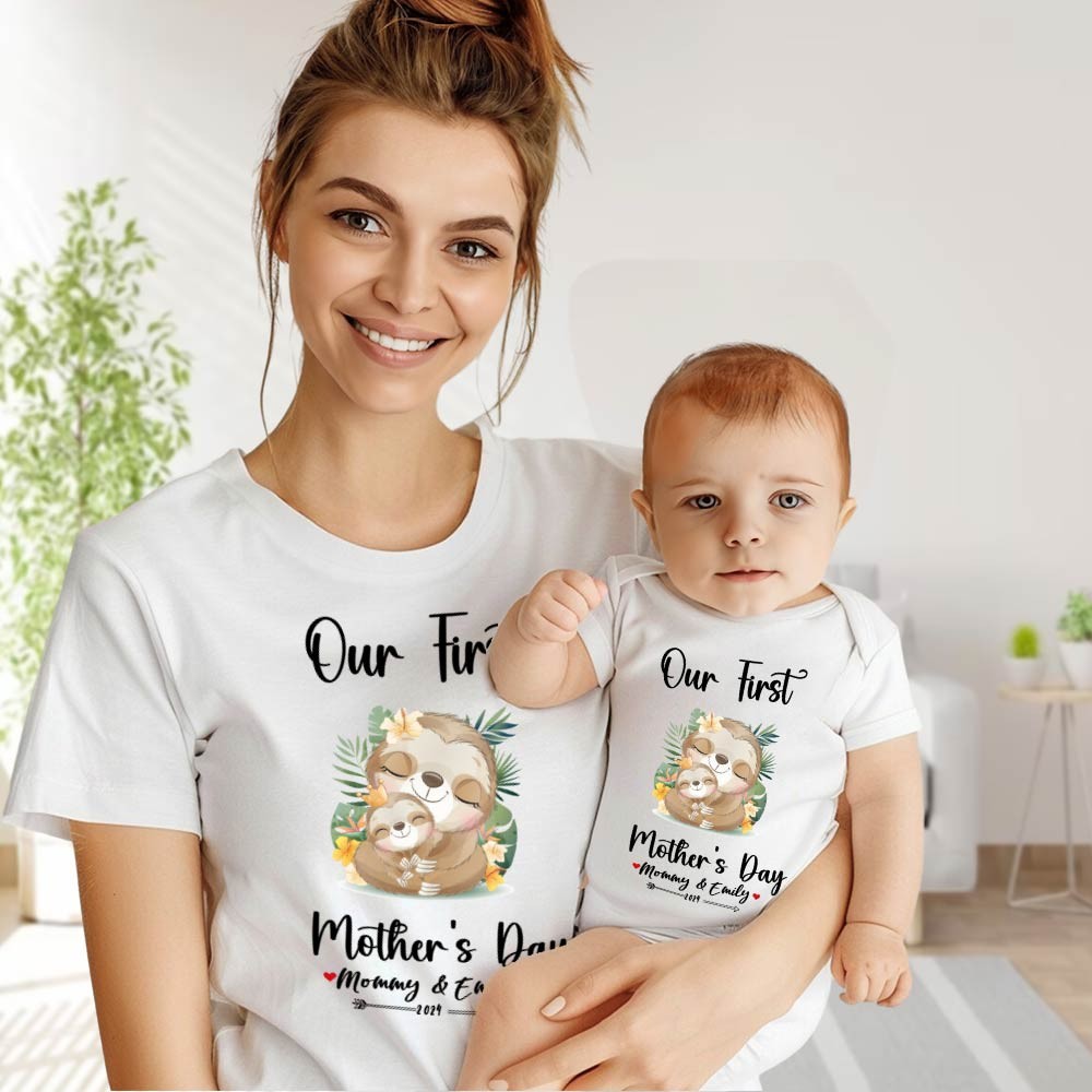 Our First Mother's Day Mom and Baby Set/Matching Shirt, Mummy and Baby Gift, Mama Baby Slothes, T-shirt Bodysuit Romper Babygrow Vest Set, New Mom Gift, Mother's Day Gift