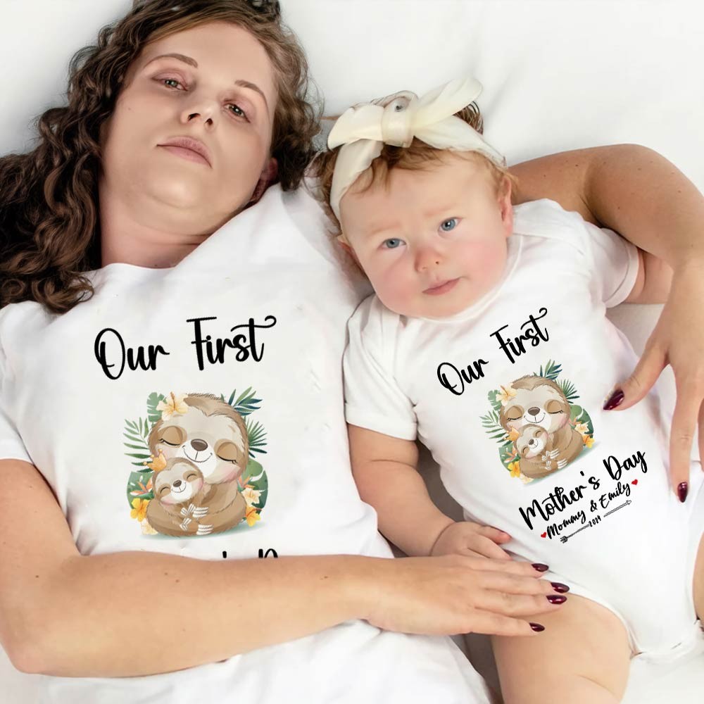 Our First Mother's Day Mom and Baby Set/Matching Shirt, Mummy and Baby Gift, Mama Baby Slothes, T-shirt Bodysuit Romper Babygrow Vest Set, New Mom Gift, Mother's Day Gift