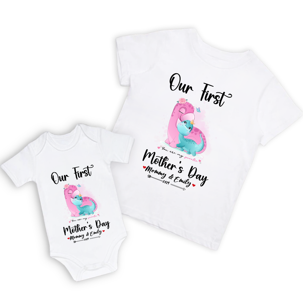 Our First Mother's Day Mom and Baby Set/Matching Shirt, Mummy and Baby Gift, Mama Baby Dinosaurs, T-shirt Bodysuit Romper Babygrow Vest Set, New Mom Gift, Mother's Day Gift