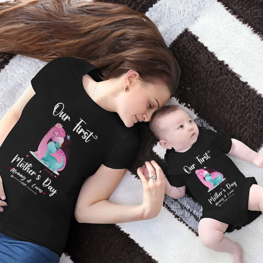 Our First Mother's Day Mom and Baby Set/Matching Shirt, Mummy and Baby Gift, Mama Baby Dinosaurs, T-shirt Bodysuit Romper Babygrow Vest Set, New Mom Gift, Mother's Day Gift