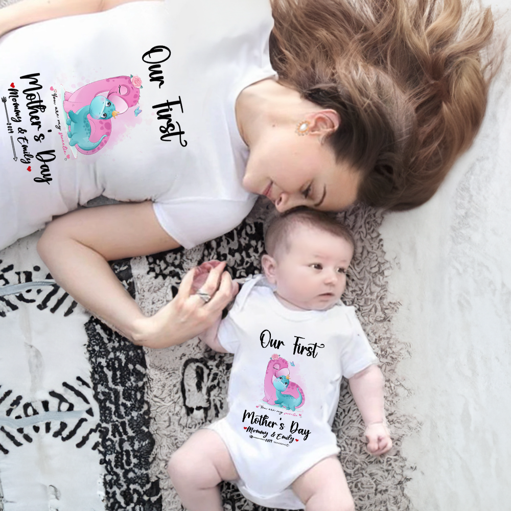 Our First Mother's Day Mom and Baby Set/Matching Shirt, Mummy and Baby Gift, Mama Baby Dinosaurs, T-shirt Bodysuit Romper Babygrow Vest Set, New Mom Gift, Mother's Day Gift
