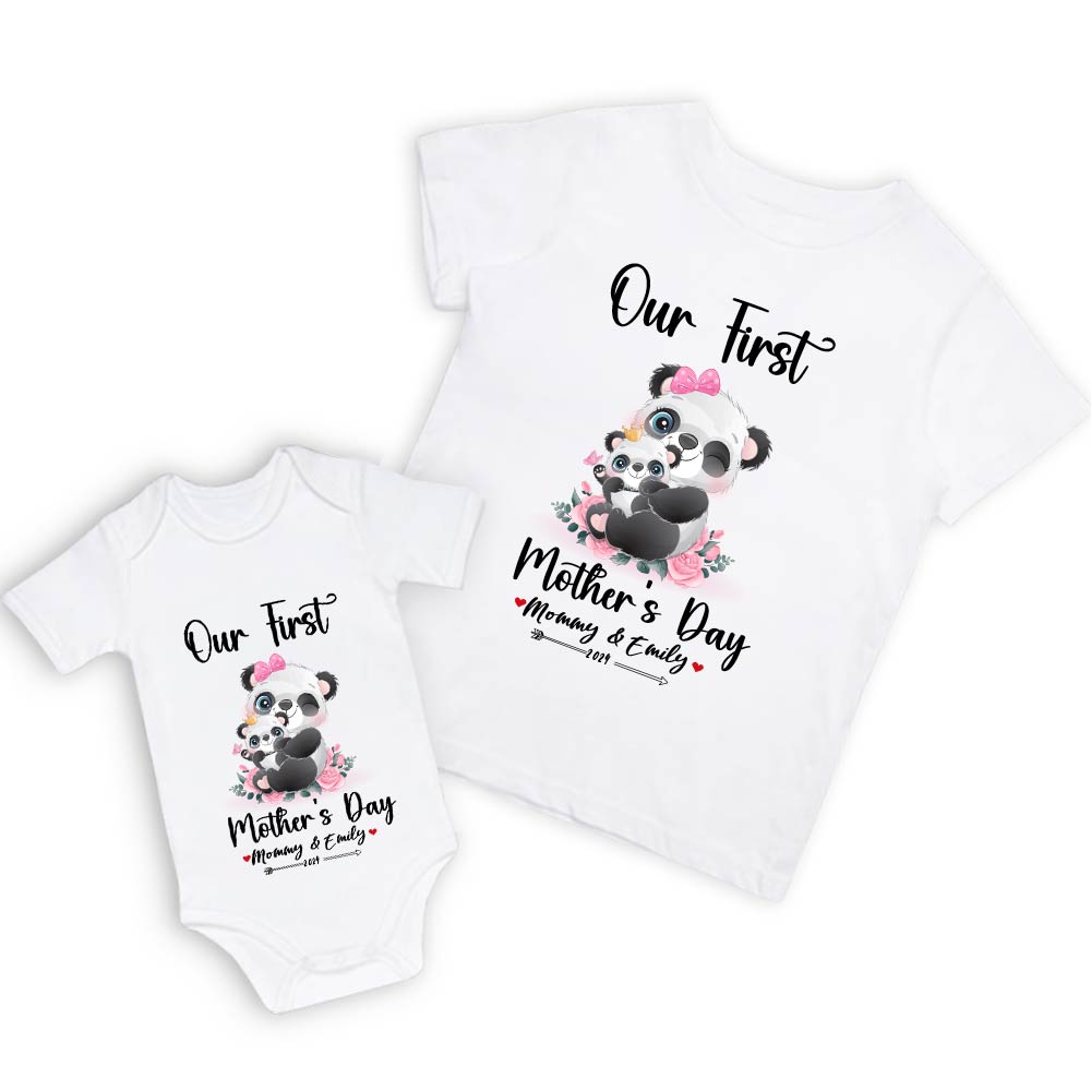Our First Mother's Day Mom and Baby Set/Matching Shirt, Mummy and Baby Gift, Mama Baby Pandas, T-shirt Bodysuit Romper Babygrow Vest Set, New Mom Gift, Mother's Day Gift