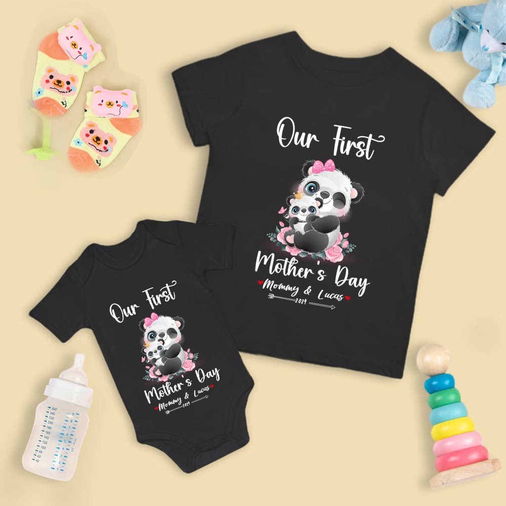 Our First Mother's Day Mom and Baby Set/Matching Shirt, Mummy and Baby Gift, Mama Baby Pandas, T-shirt Bodysuit Romper Babygrow Vest Set, New Mom Gift, Mother's Day Gift