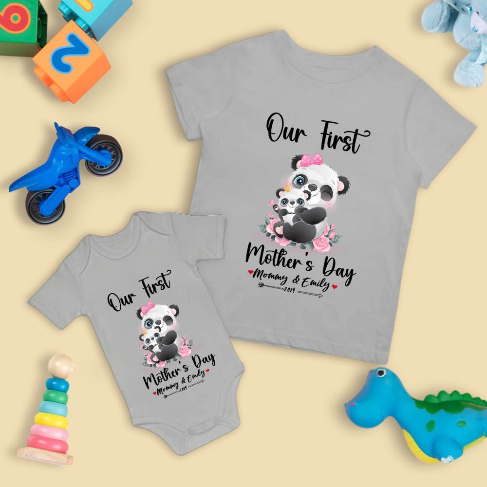 Our First Mother's Day Mom and Baby Set/Matching Shirt, Mummy and Baby Gift, Mama Baby Pandas, T-shirt Bodysuit Romper Babygrow Vest Set, New Mom Gift, Mother's Day Gift