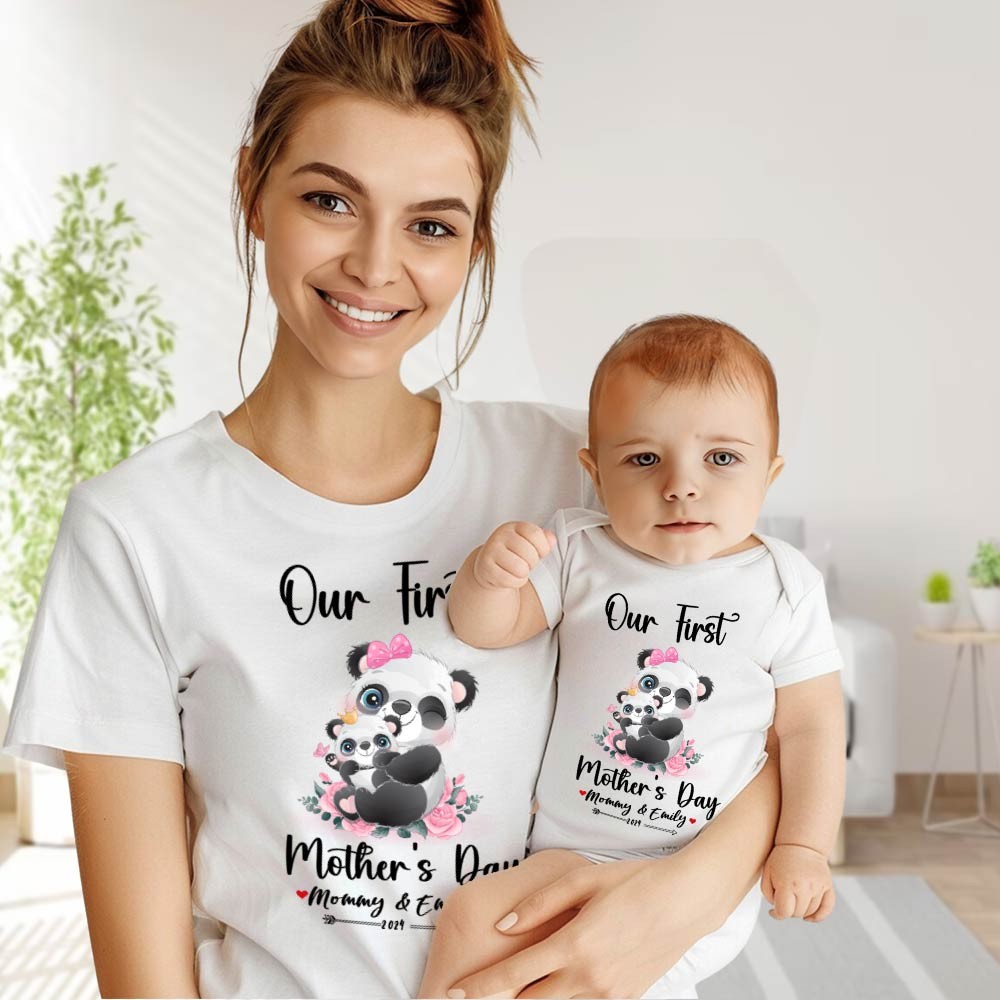 Our First Mother's Day Mom and Baby Set/Matching Shirt, Mummy and Baby Gift, Mama Baby Pandas, T-shirt Bodysuit Romper Babygrow Vest Set, New Mom Gift, Mother's Day Gift