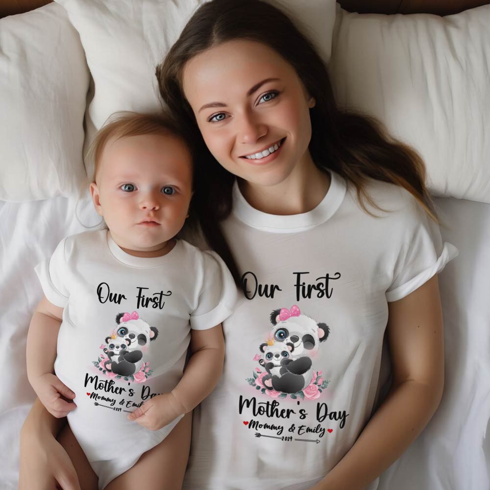 Our First Mother's Day Mom and Baby Set/Matching Shirt, Mummy and Baby Gift, Mama Baby Pandas, T-shirt Bodysuit Romper Babygrow Vest Set, New Mom Gift, Mother's Day Gift