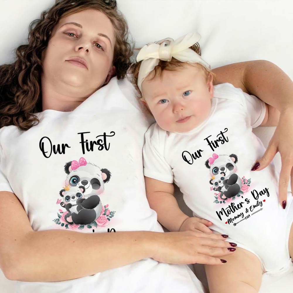 Our First Mother's Day Mom and Baby Set/Matching Shirt, Mummy and Baby Gift, Mama Baby Pandas, T-shirt Bodysuit Romper Babygrow Vest Set, New Mom Gift, Mother's Day Gift