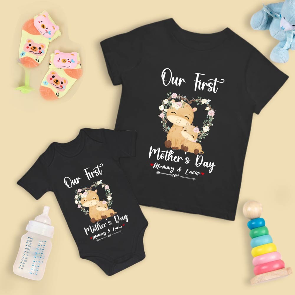 Our First Mother's Day Mom and Baby Set/Matching Shirt, Mummy and Baby Gift, Mama Baby Giraffes, T-shirt Bodysuit Romper Babygrow Vest Set, New Mom Gift, Mother's Day Gift