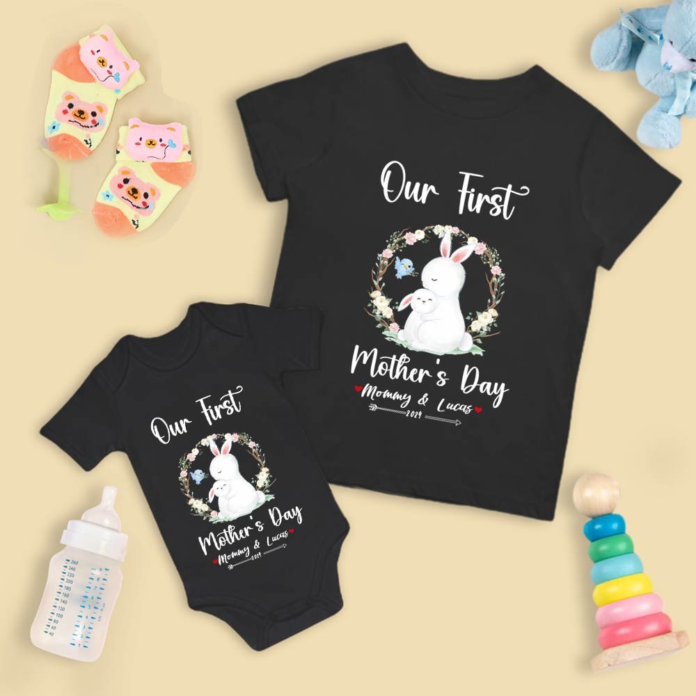 Our First Mother's Day Mom and Baby Set/Matching Shirt, Mummy and Baby Gift, Mama Baby Bunnies, T-shirt Bodysuit Romper Babygrow Vest Set, New Mom Gift, Mother's Day Gift