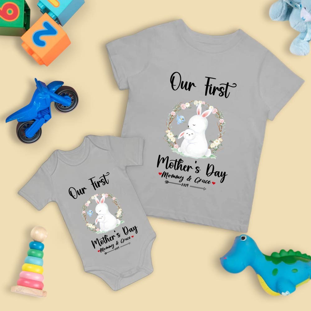 Our First Mother's Day Mom and Baby Set/Matching Shirt, Mummy and Baby Gift, Mama Baby Bunnies, T-shirt Bodysuit Romper Babygrow Vest Set, New Mom Gift, Mother's Day Gift