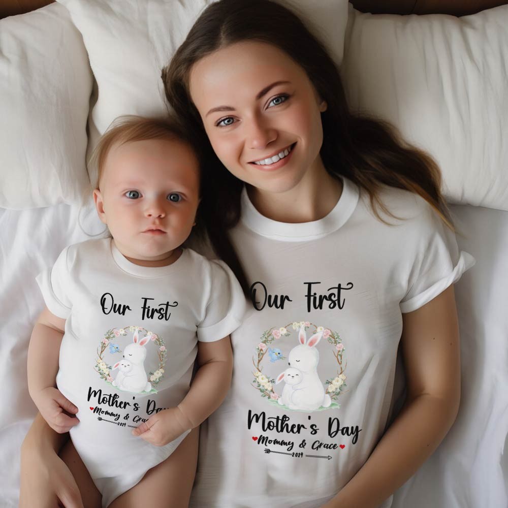 Our First Mother's Day Mom and Baby Set/Matching Shirt, Mummy and Baby Gift, Mama Baby Bunnies, T-shirt Bodysuit Romper Babygrow Vest Set, New Mom Gift, Mother's Day Gift