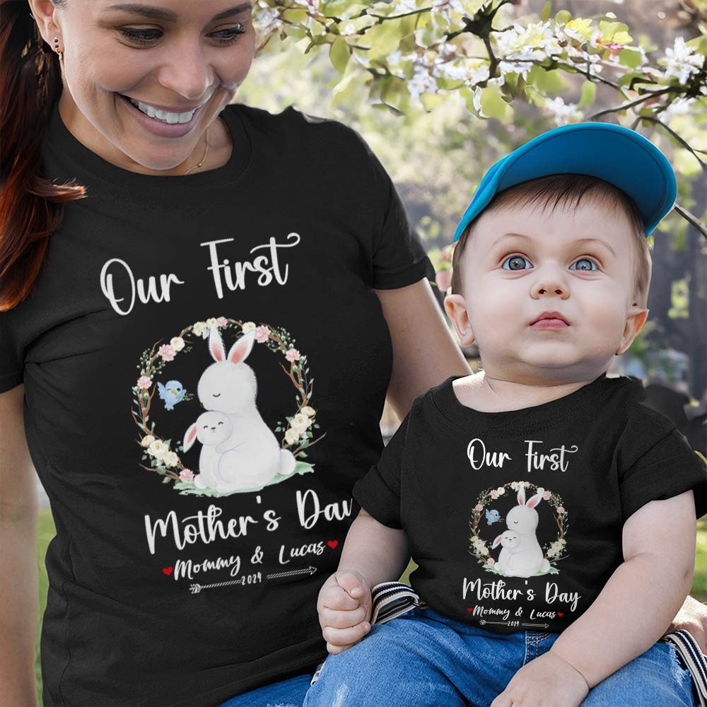 Our First Mother's Day Mom and Baby Set/Matching Shirt, Mummy and Baby Gift, Mama Baby Bunnies, T-shirt Bodysuit Romper Babygrow Vest Set, New Mom Gift, Mother's Day Gift