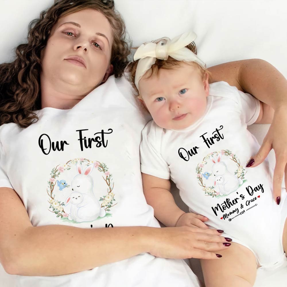 Our First Mother's Day Mom and Baby Set/Matching Shirt, Mummy and Baby Gift, Mama Baby Bunnies, T-shirt Bodysuit Romper Babygrow Vest Set, New Mom Gift, Mother's Day Gift