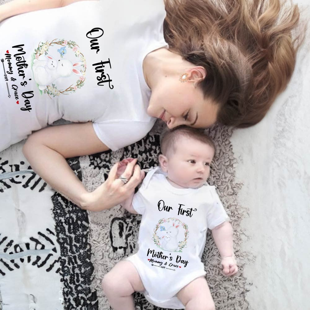 Our First Mother's Day Mom and Baby Set/Matching Shirt, Mummy and Baby Gift, Mama Baby Bunnies, T-shirt Bodysuit Romper Babygrow Vest Set, New Mom Gift, Mother's Day Gift
