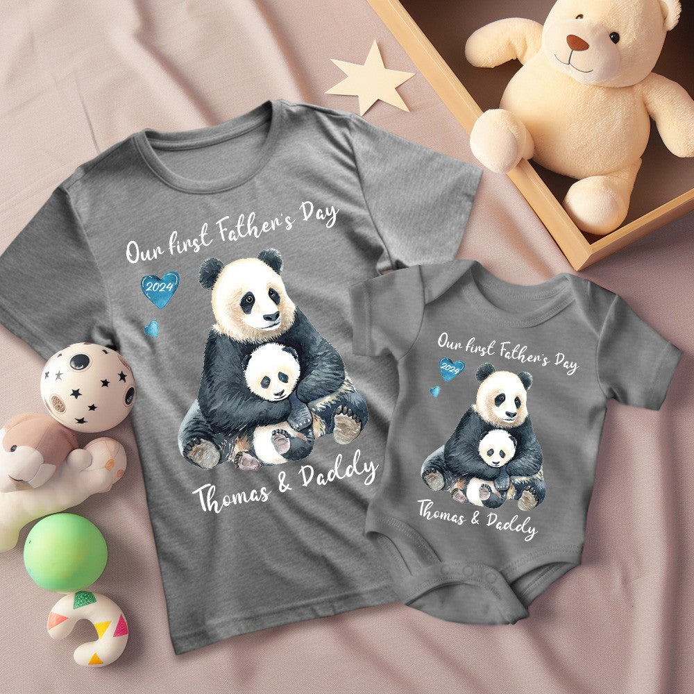 Personalized Panda Parent-Child Shirts, Our First Father's Day Shirt, Panda Shirt, Cotton Father & Baby Matching Shirts, Father's Day Gift for Dad