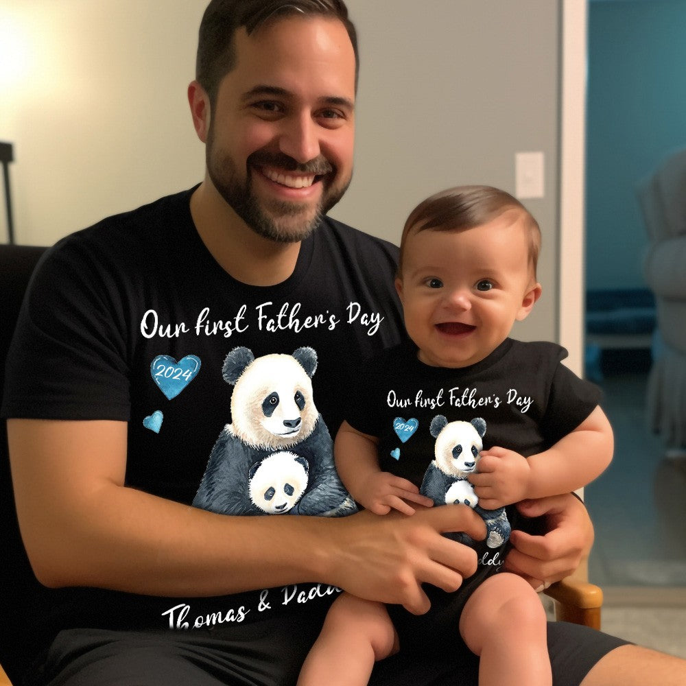 Personalized Panda Parent-Child Shirts, Our First Father's Day Shirt, Panda Shirt, Cotton Father & Baby Matching Shirts, Father's Day Gift for Dad