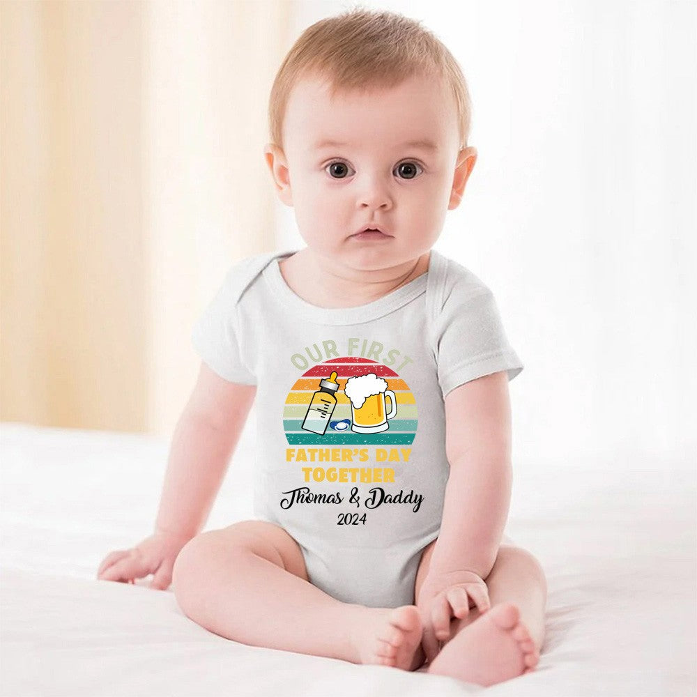 Personalized Beer & Bottle Matching Shirts, Our First Father's Day Together Shirt, Cotton T-shirts/Rompers, Family Shirts, Gifts for New Dads/Baby