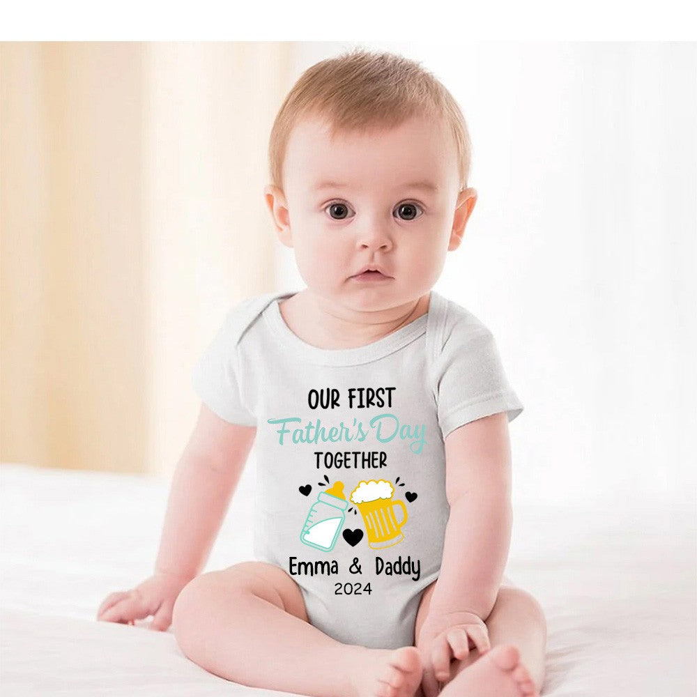 Personalized Beer & Bottle Matching Shirts, Our First Father's Day Together Shirt, Cotton Bodysuit, Father and Baby Shirt, Father's Day Gift for Dad