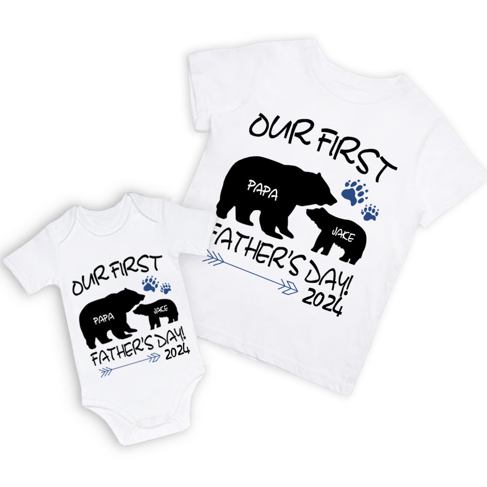 Custom Daddy Bear & Baby Bear T-Shirt, Our First Father's Day Shirt, Family Gift, Cotton Matching Shirt, Father's Day Gift, Gift for Dad/Baby