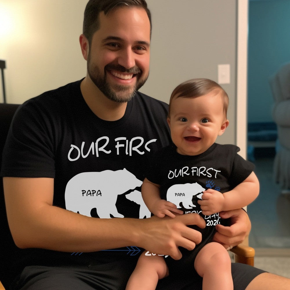 Custom Daddy Bear & Baby Bear T-Shirt, Our First Father's Day Shirt, Family Gift, Cotton Matching Shirt, Father's Day Gift, Gift for Dad/Baby