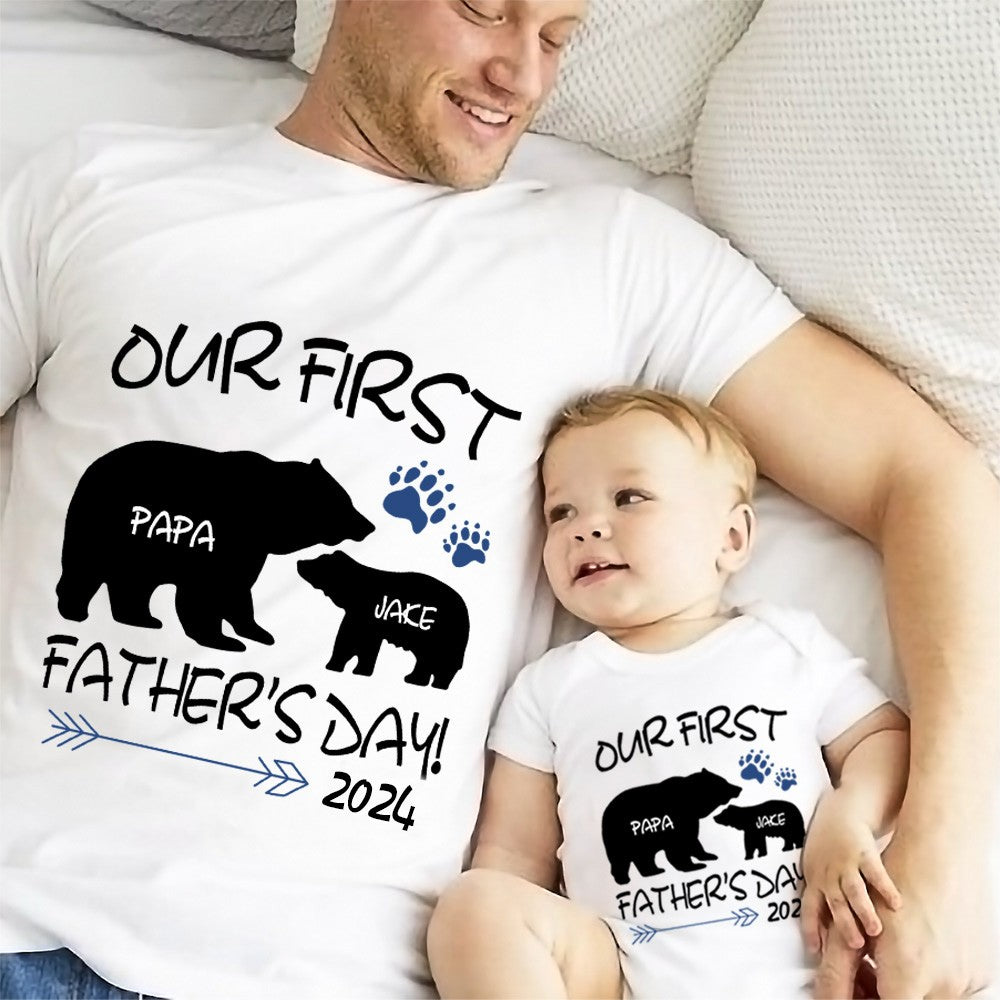 Custom Daddy Bear & Baby Bear T-Shirt, Our First Father's Day Shirt, Family Gift, Cotton Matching Shirt, Father's Day Gift, Gift for Dad/Baby