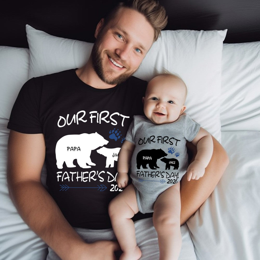 Custom Daddy Bear & Baby Bear T-Shirt, Our First Father's Day Shirt, Family Gift, Cotton Matching Shirt, Father's Day Gift, Gift for Dad/Baby