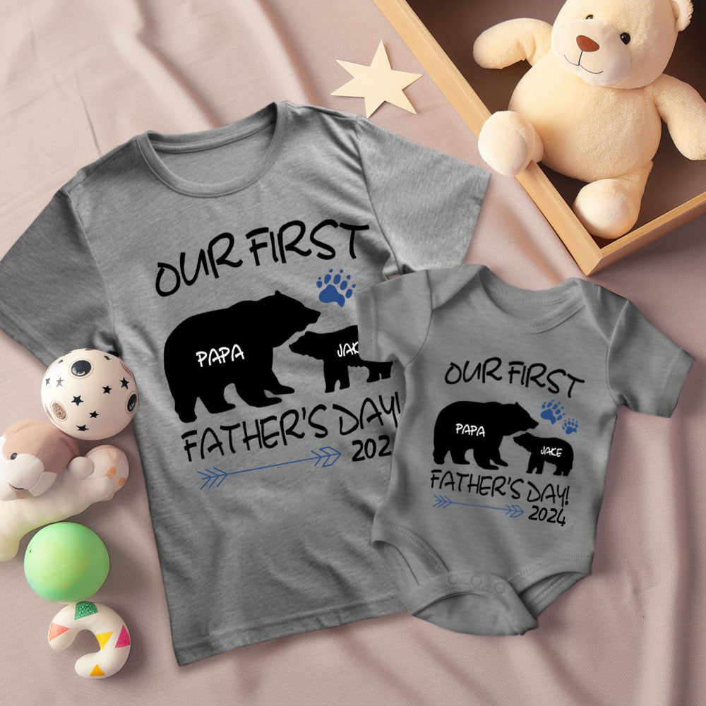 Custom Daddy Bear & Baby Bear T-Shirt, Our First Father's Day Shirt, Family Gift, Cotton Matching Shirt, Father's Day Gift, Gift for Dad/Baby