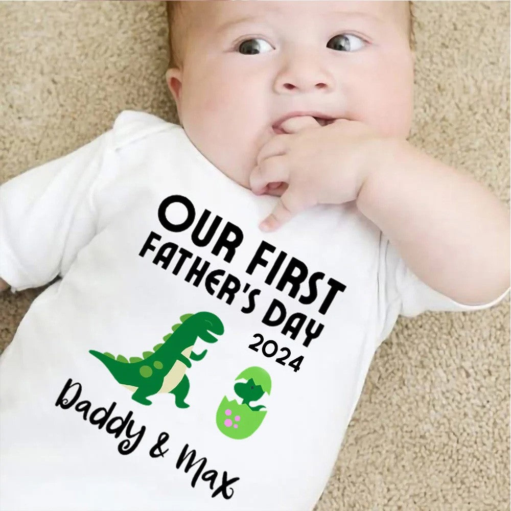 Custom Tyrannosaur T-Shirt, Our First Father's Day Shirt, Family Gift, Cotton Matching Shirt, Father's Day Gift, Gift for Dad/Baby