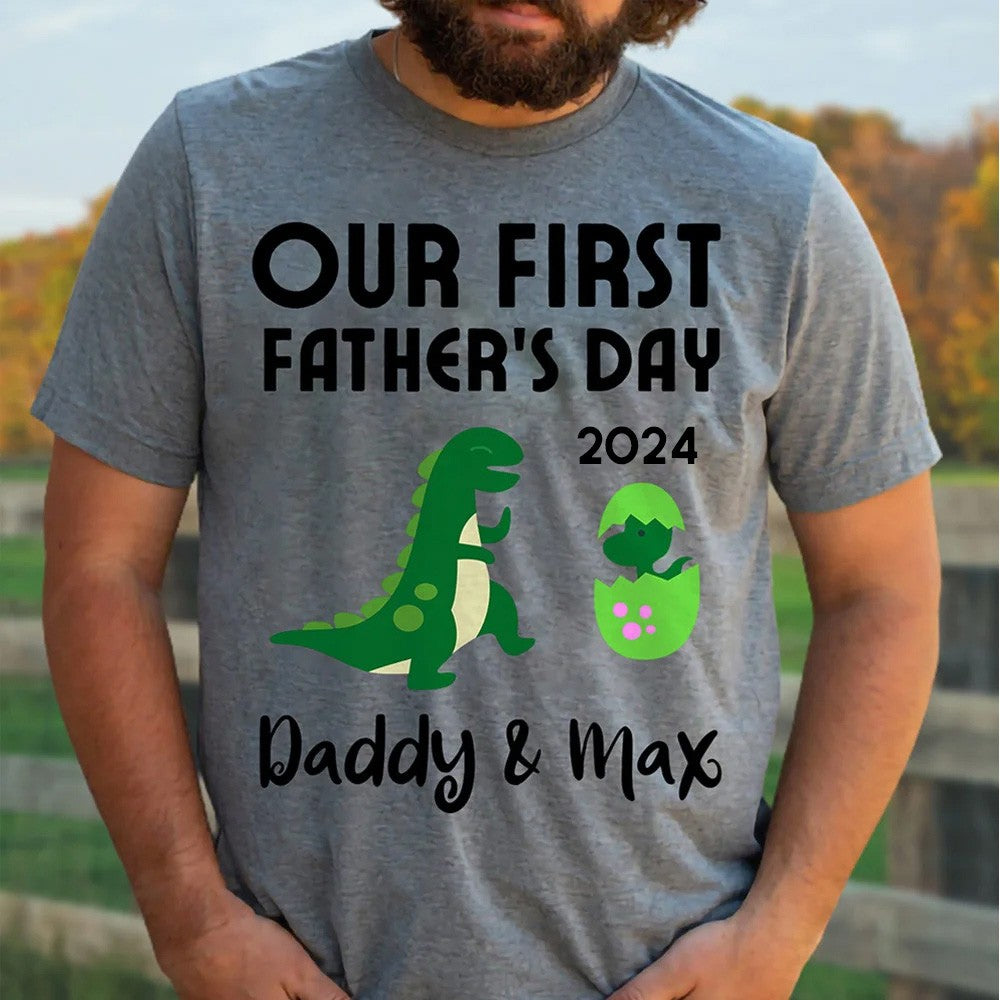 Custom Tyrannosaur T-Shirt, Our First Father's Day Shirt, Family Gift, Cotton Matching Shirt, Father's Day Gift, Gift for Dad/Baby