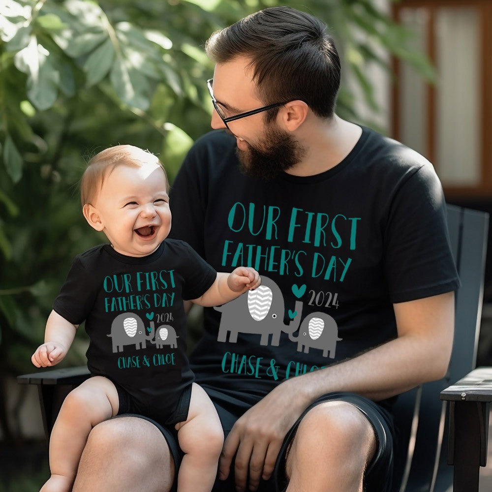 Personalized Elephant Parent-Child Shirts, Our First Father's Day Shirt, Elephant Shirt, Cotton Father & Baby Matching Shirts, Gift for Dad/Grandpa