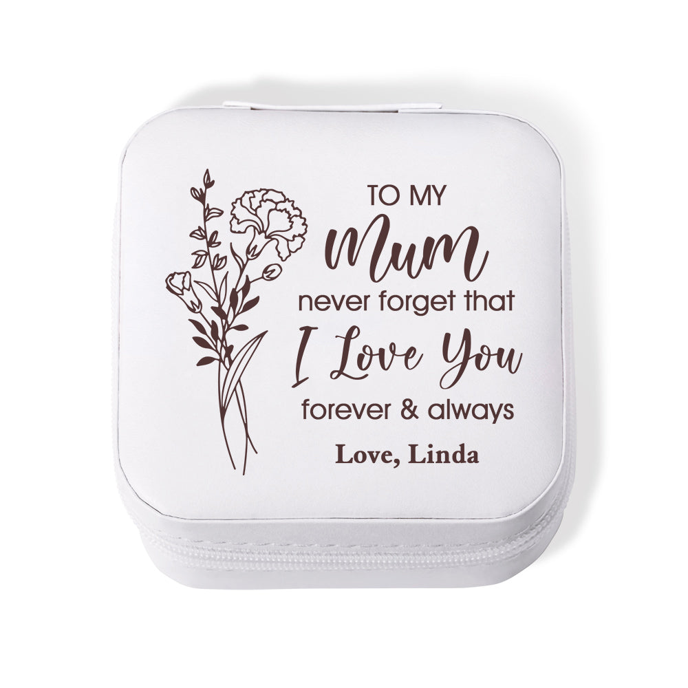 Custom Name Birth Flower Jewelry Travel Case, Vegan Leather Mom's Portable Jewelry Box, Birthday/Anniversary/Mother's Day Gift for Mom/Grandma/Wife