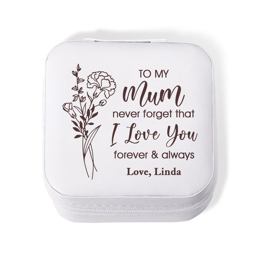 Custom Name Birth Flower Jewelry Travel Case, Vegan Leather Mom's Portable Jewelry Box, Birthday/Anniversary/Mother's Day Gift for Mom/Grandma/Wife