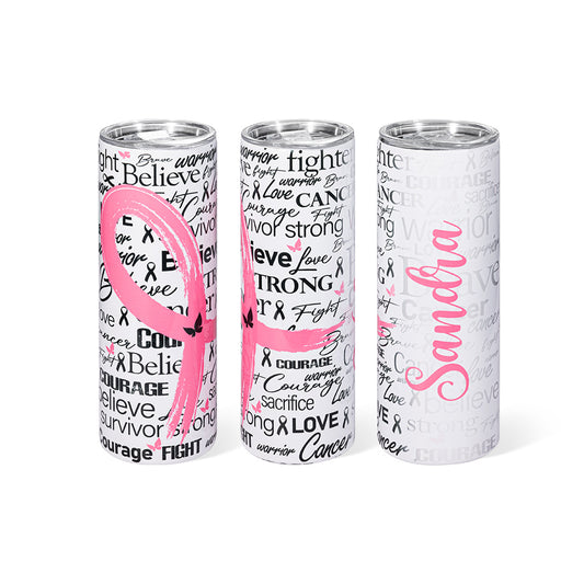 Custom Name Breast Cancer Awareness Skinny Tumbler, Breast Cancer Warrior Tumbler, Breast Cancer Awareness Month Gift, Cancer Survivor Gifts for Women